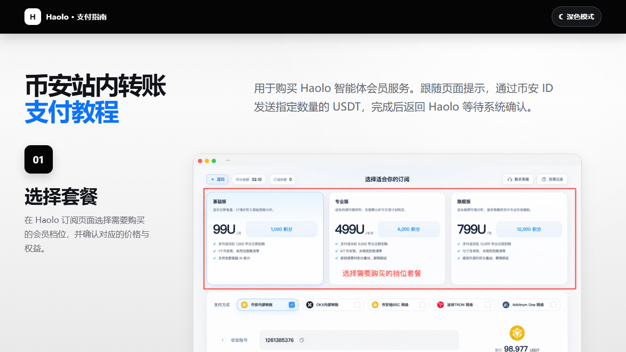 币安站内转账支付教程页面预览