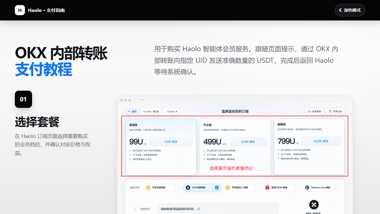 OKX 内部转账支付教程页面预览